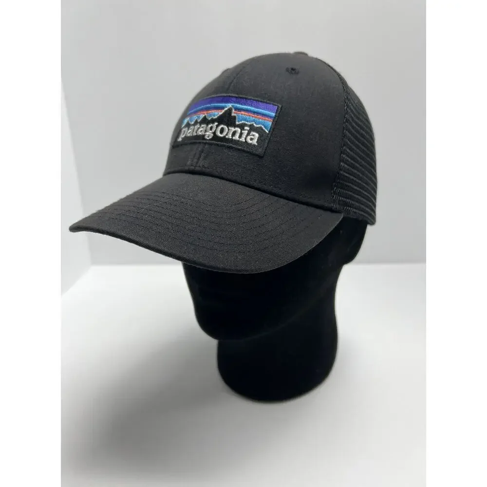 Patagonia Unisex Ball Cap P-6 Logo Trucker Snap Back Hat Mesh Black - Picture 3 of 10
